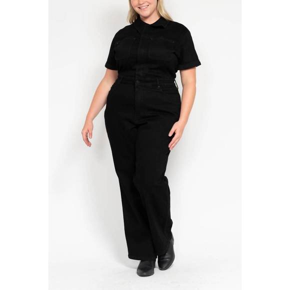 NEW JUDY BLUE high waist tummy control straight jeans jumpsuit in black - Picture 5 of 6